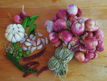 High angle view of various flowers on table