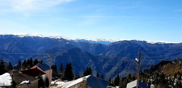 Panoramic view of snowcapped mountains against sky