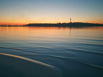 Scenic view of lake against sky during sunset