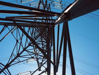 Low angle view of bridge against clear blue sky