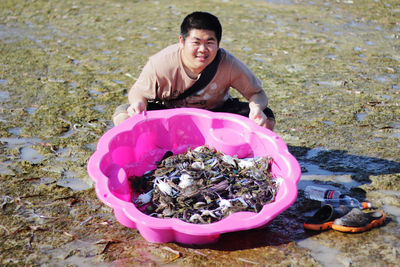 Catching crabs on the coast of australia