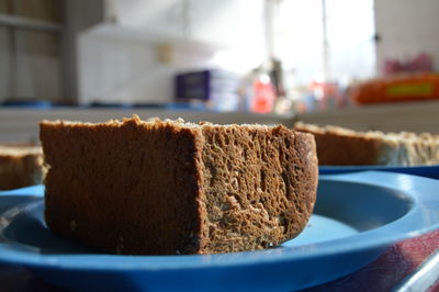 Close-up of cake in plate on table
