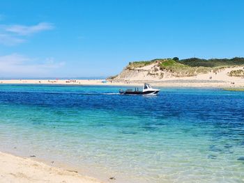 Scenic view of sea against blue sky