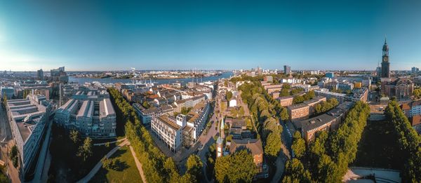 High angle view of cityscape against sky