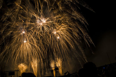 Low angle view of firework display at night