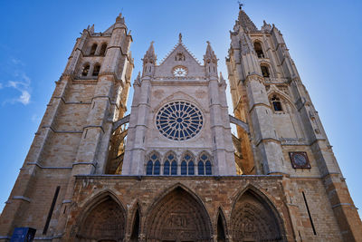 Facade of the cathedral of leon in spain 