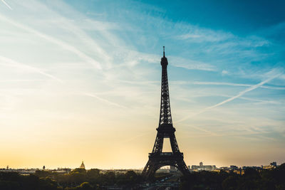 Low angle view of silhouette eiffel tower against sky during sunset