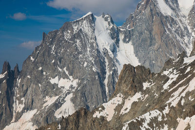 Scenic view of snow covered mountains against sky. skyway monte bianco view from punta helbronner