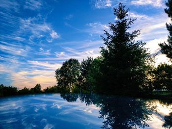 Scenic view of lake against sky at sunset