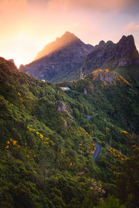 Scenic view of landscape against sky during sunset