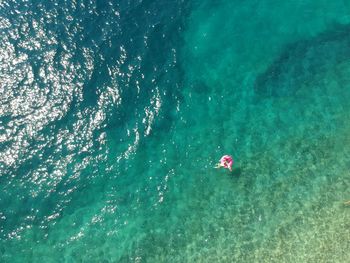 High angle view of person swimming in sea