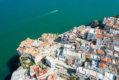 High angle view of buildings in city