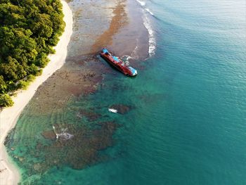 High angle view of boat in sea