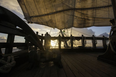 View of ship deck at sunset