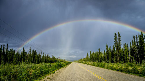 Scenic view of rainbow over landscape