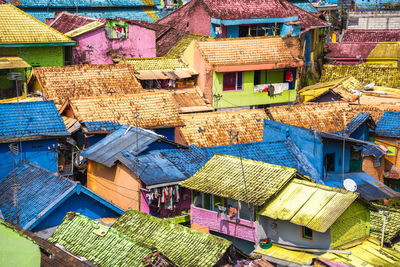 High angle view of buildings in market