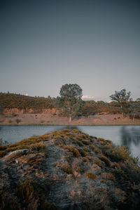 Scenic view of lake against clear sky