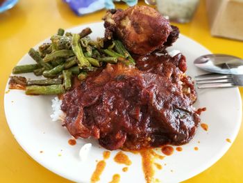 Close-up of food in plate on table