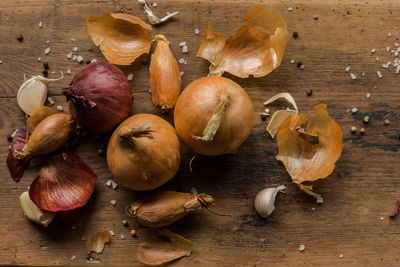High angle view of vegetables on table