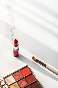 High angle view of beauty products on table