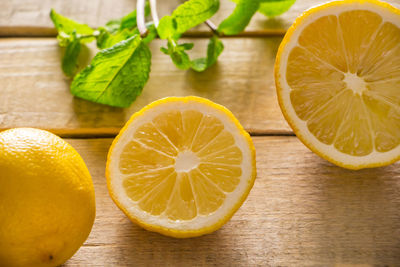 High angle view of lemon slices on table