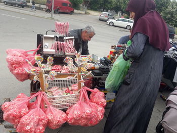 High angle view of food on road in city