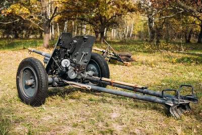 Old vintage car on field