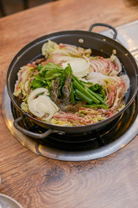 High angle view of food in bowl on table