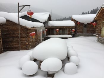 Snow covered white building
