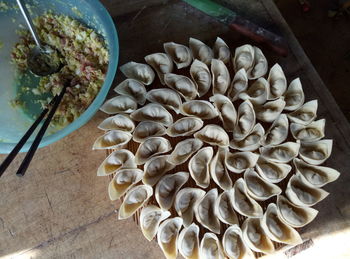 High angle view of bread on table