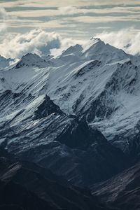 Aerial view of snowcapped mountains against sky