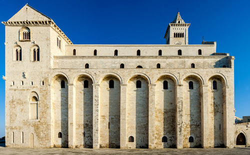 Low angle view of cathedral against clear blue sky