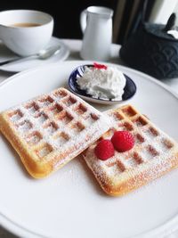 High angle view of breakfast served on table