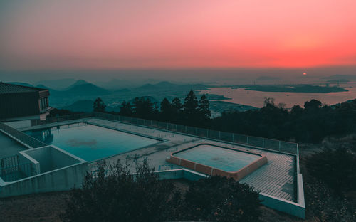 Scenic view of mountains against sky during sunset
