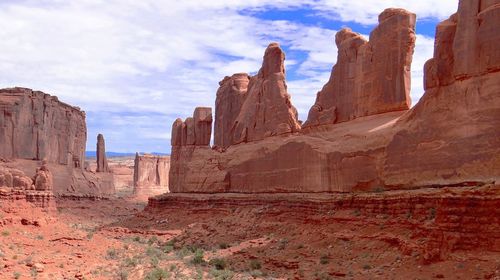 Rock formations at monument valley against sky