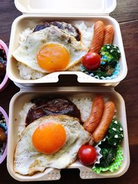 High angle view of breakfast on table