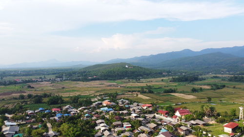 High angle view of townscape against sky