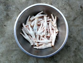 High angle view of fish in bowl on table