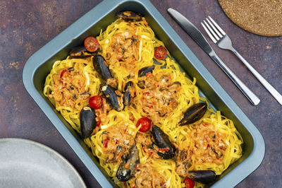 Tasty food on the plate,pasta seafood