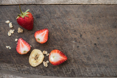 High angle view of fruits on table