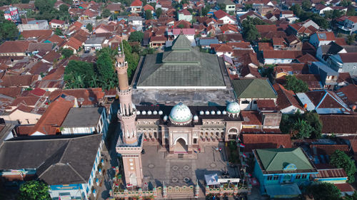 High angle view of buildings in city