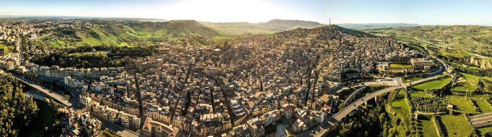 High angle view of townscape against sky