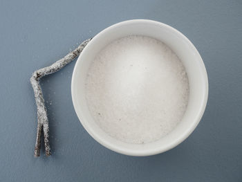 High angle view of bread in bowl on table