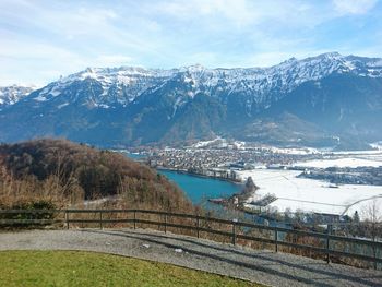 Scenic view of snowcapped mountains against sky