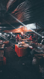 Aerial view of market stall at night