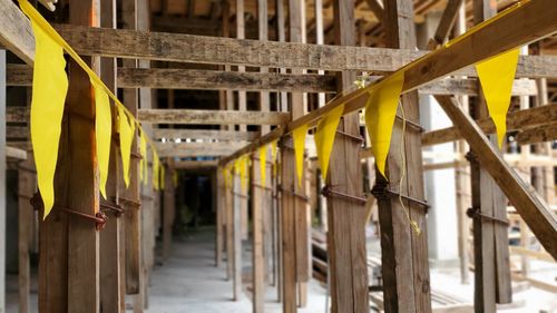 Yellow bunting flags at construction site