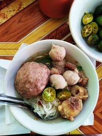 High angle view of food in plate on table