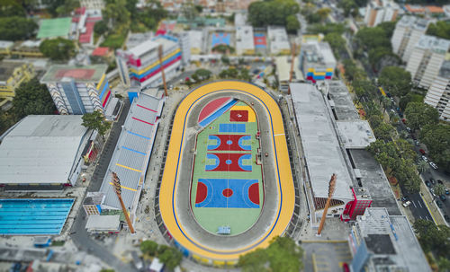 High angle view of buildings in city