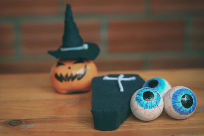 Close-up of toys on table