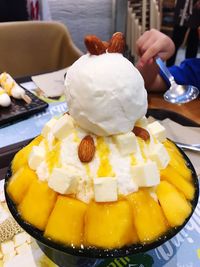 Close-up of ice cream on table